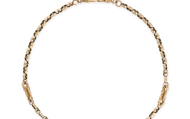 A VINTAGE ALBERT CHAIN in 9ct yellow gold, compris ...
