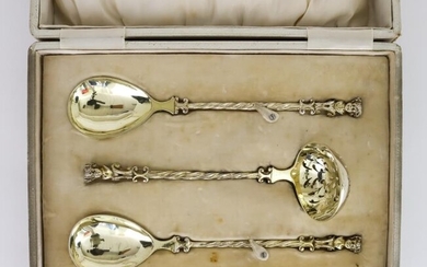 A Victorian Silver Gilt Sugar Sifter Spoon and Pair...