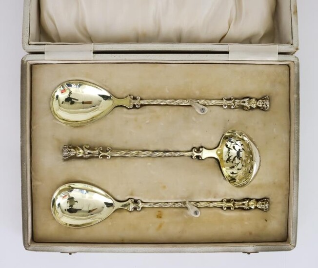 A Victorian Silver Gilt Sugar Sifter Spoon and Pair...