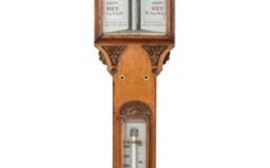 A Victorian carved oak mercury stick barometer