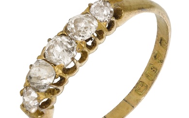 A Victorian five stone diamond ring, 1891, set with graduated old brilliant-cut...