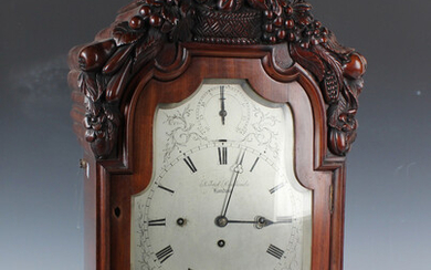 A Victorian mahogany bracket clock with eight day triple fusee movement chiming quarters on eight be