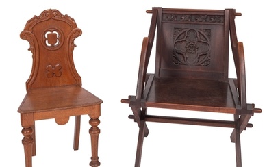 A Victorian oak Glastonbury chair, late 19th century; with q...