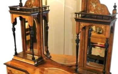 A Victorian rosewood marquetry and ivory inlaid display cabinet,...