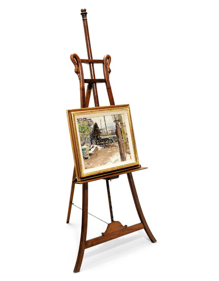 A WOODEN GALLERY EASEL, POSSIBLY RUSSIA, CIRCA 1830S