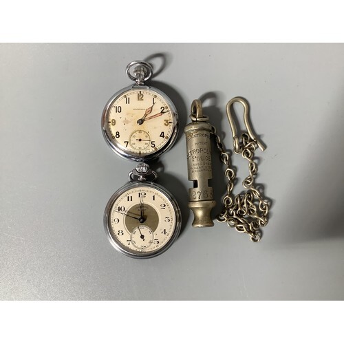 A WWII Leonidas open faced military pocket watch, with cream...