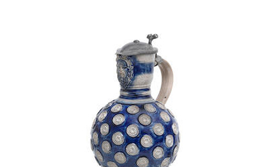A Westerwald stoneware pewter-mounted jug (Enghalskanne), 2nd half 17th century