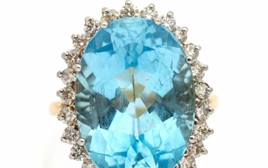 A blue topaz and diamond set 18ct gold cocktail ring,...