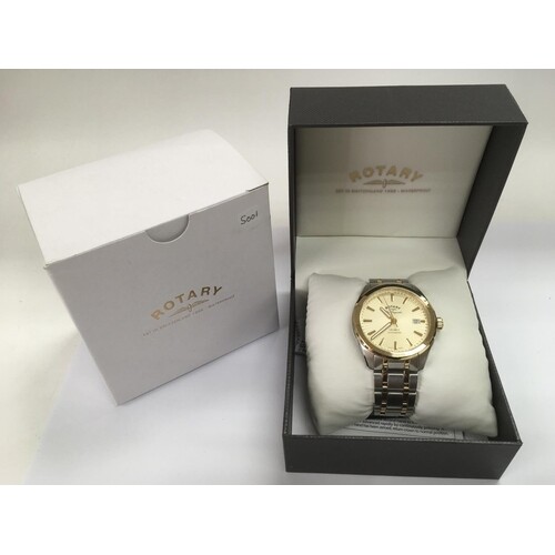 A boxed Rotary Legacy automatic watch with baton numerals an...