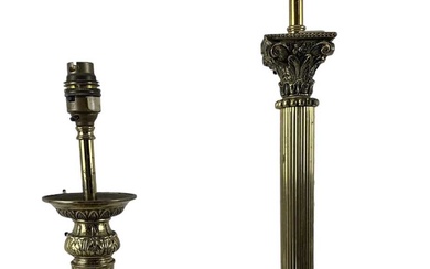 A brass Corinthian column table lamp, height to top of...