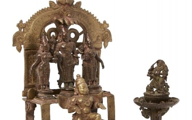 A bronze triad of Vishnu, Shridevi and...
