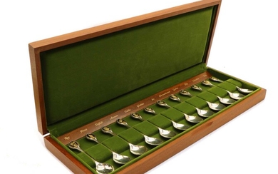 A cased set of twelve silver Royal Horticultural Society flower spoons