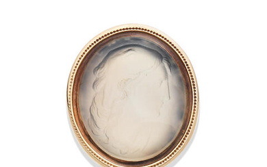 A chalcedony intaglio ring of a woman, 19th century