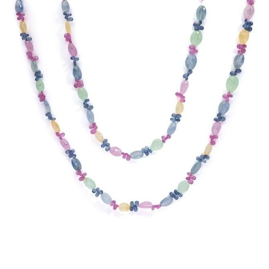 A coloured sapphire and beryl bead necklace