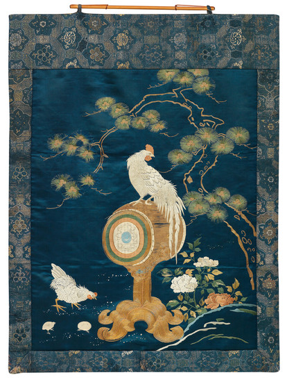 A fine silk embroidery of a rooster