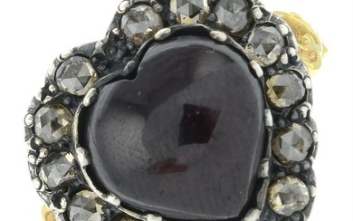 A garnet and rose-cut diamond heart cluster ring.