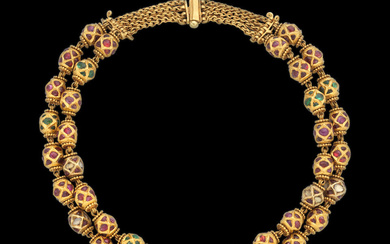 A gem-set gold necklace South India, 19th Century