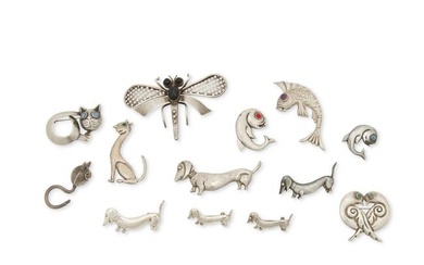 A group of Mexican silver animal-themed jewelry