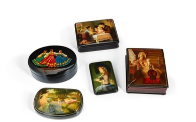 A group of figurative Russian lacquered boxes