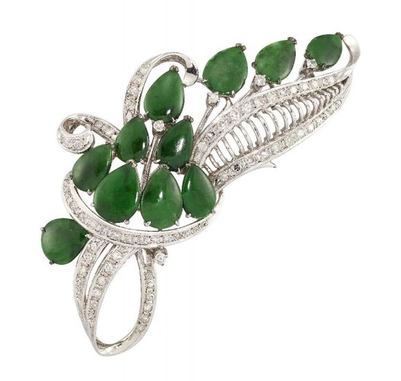 A jadeite jade and diamond brooch, designed...