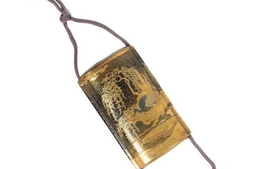 A large gold and black lacquer and metal-inlaid
