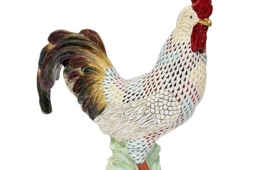 A large modern Herend porcelain model of a cockerel, blue printed factory mark, various letter and numeral marks, 42cm high