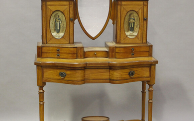 A late 19th/early 20th century Neoclassical Revival satinwood bonheur-du-jour, fitted with a central