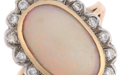 A late 20th century opal and diamond oval cluster ring, cent...