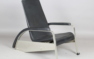 A late 20th century polished steel and black leather lounge chair by Tecta, designed by Jean Prouv