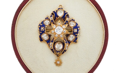 A late Victorian gold, old-cut diamond star pendant brooch, ...