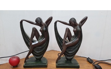A lovely pair of Crosa Art Deco style bronze dancer table la...