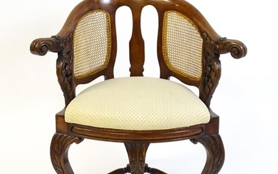 A mid 19thC mahogany Burgermeister chair, this continental chair having a bowed backrest terminating