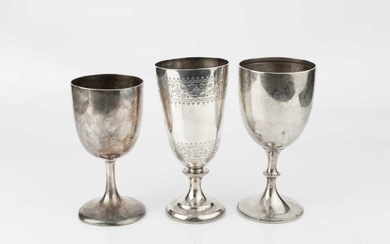A mid Victorian silver trophy goblet, engraved with stylised foliage...