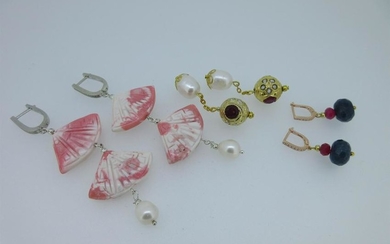 A mixed lot of gem set earpendants and cufflinks