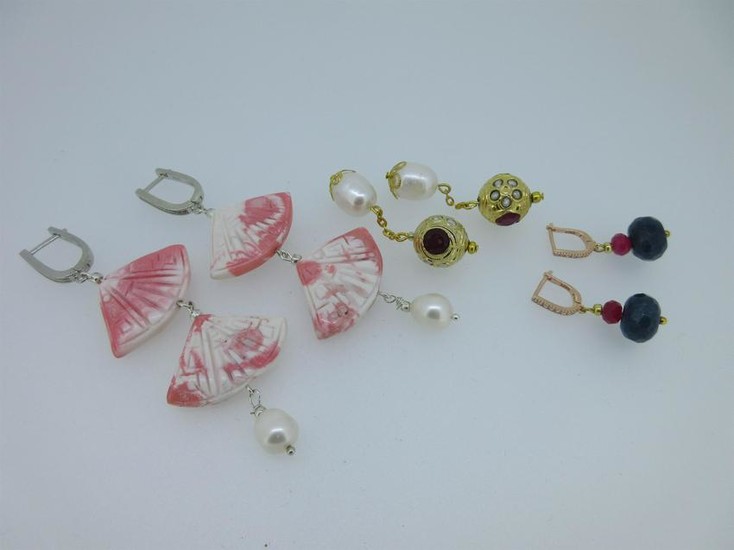 A mixed lot of gem set earpendants and cufflinks
