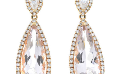A pair of 18ct gold morganite and brilliant-cut diamond drop earrings.