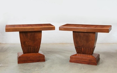 A pair of Art Moderne mahogany console tables