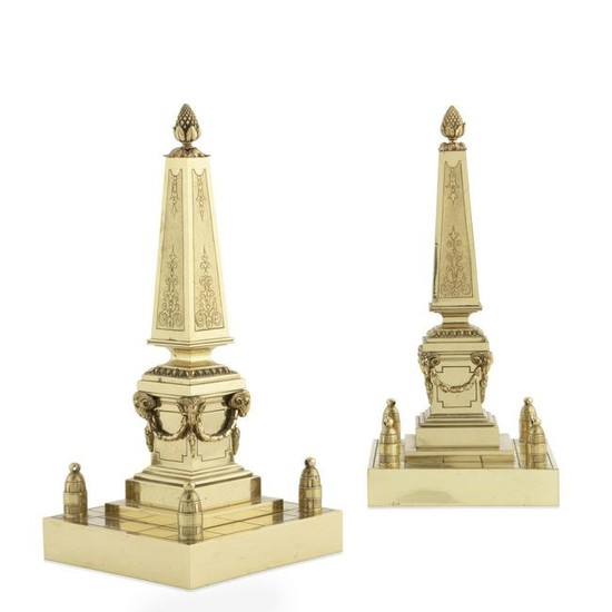 A pair of Continental gilt bronze obelisks