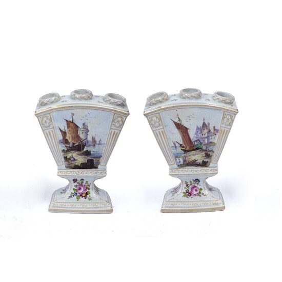 A pair of Continental pottery tulip vases