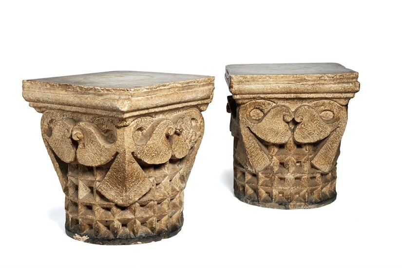 A pair of Continental, probably French, plaster models of column capitals