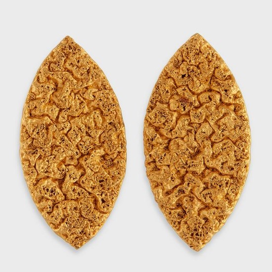 A pair of artisanal eighteen karat gold ear clips