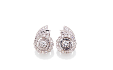 A pair of diamond cluster earclips