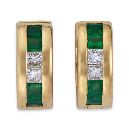A pair of eighteen karat gold, diamond, and emerald