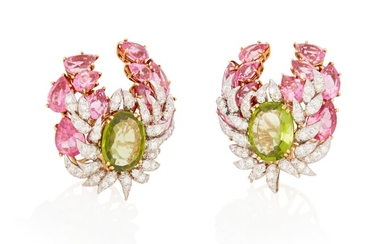 A pair of gem-set foliate earrings