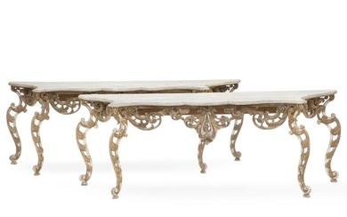 NOT SOLD. A pair of large Italian Rococo style console tables; painted and gilt wood. 20th century. H. 83 cm. W. 230 cm. D. 50 cm. (2). – Bruun Rasmussen Auctioneers of Fine Art