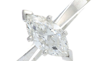 A platinum marquise-shape diamond single-stone ring.