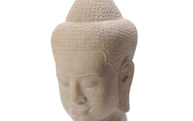 A sandstone Bayon style head of Buddha