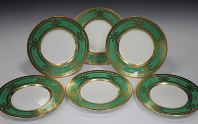 A set of six Minton dinner plates, mid-20th century, retailed by Tiffany & Co New York, the rims