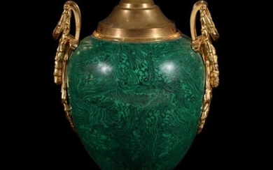 A simulated malachite porcelain and gilt metal mounted urn or centre piece