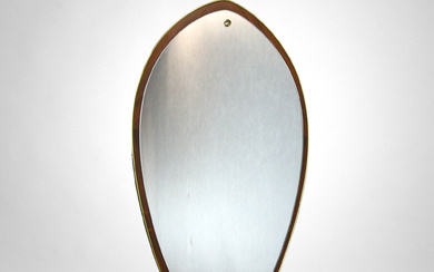A teak, brass teardrop-shaped mirror, 1950s/60s.
